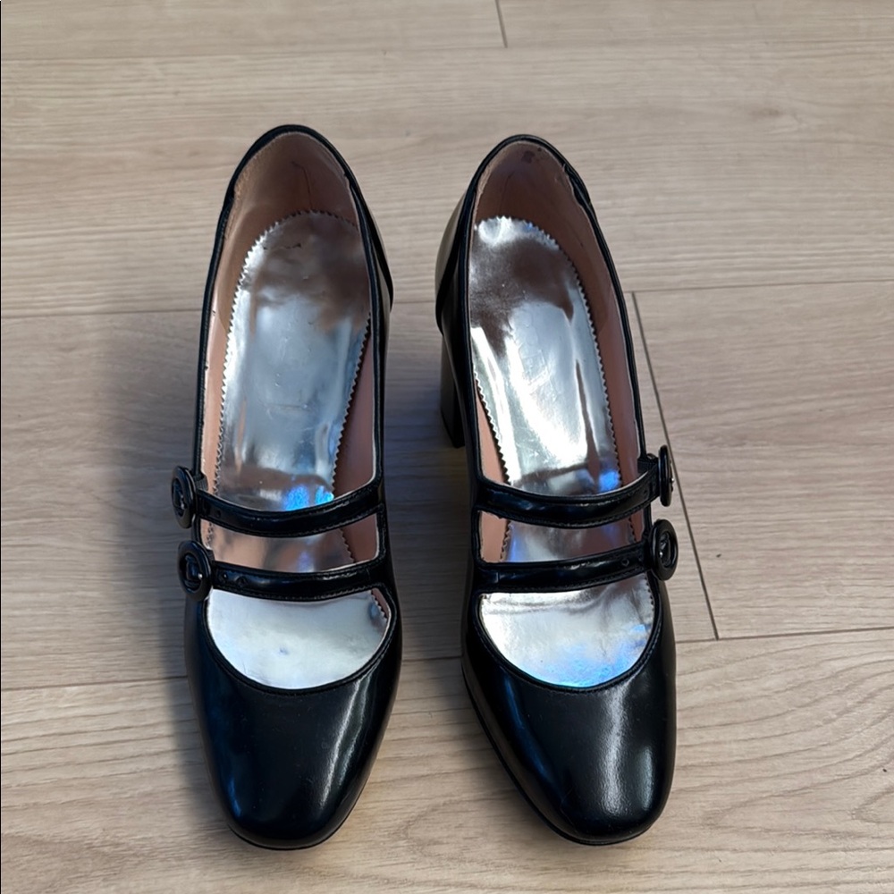J. Crew Black Patent Leather Heels with Double Strap